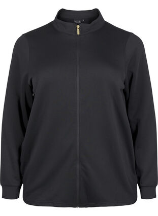 Zizzi Sporty cardigan med glidelås og lommer, Black, Packshot image number 0