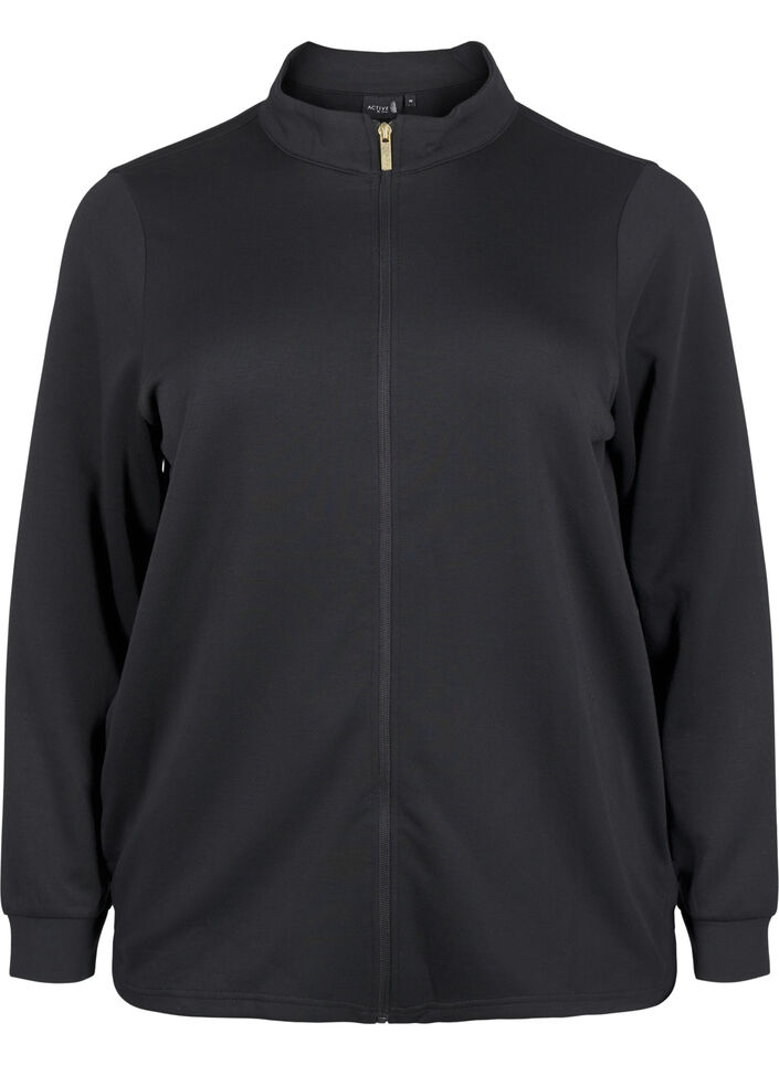 Sporty cardigan med glidelås og lommer, Black, Packshot image number 0