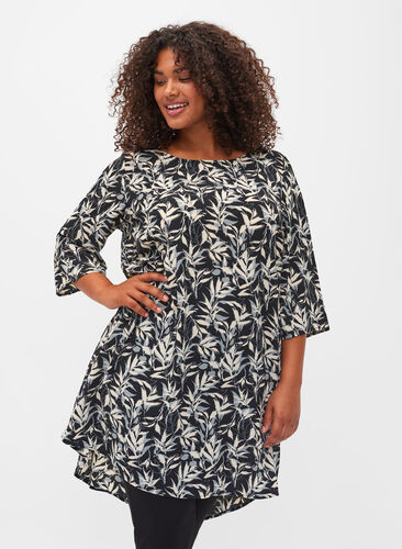 Mønstrete kjole med 3/4-ermer, Leaf AOP, Model image number 0
