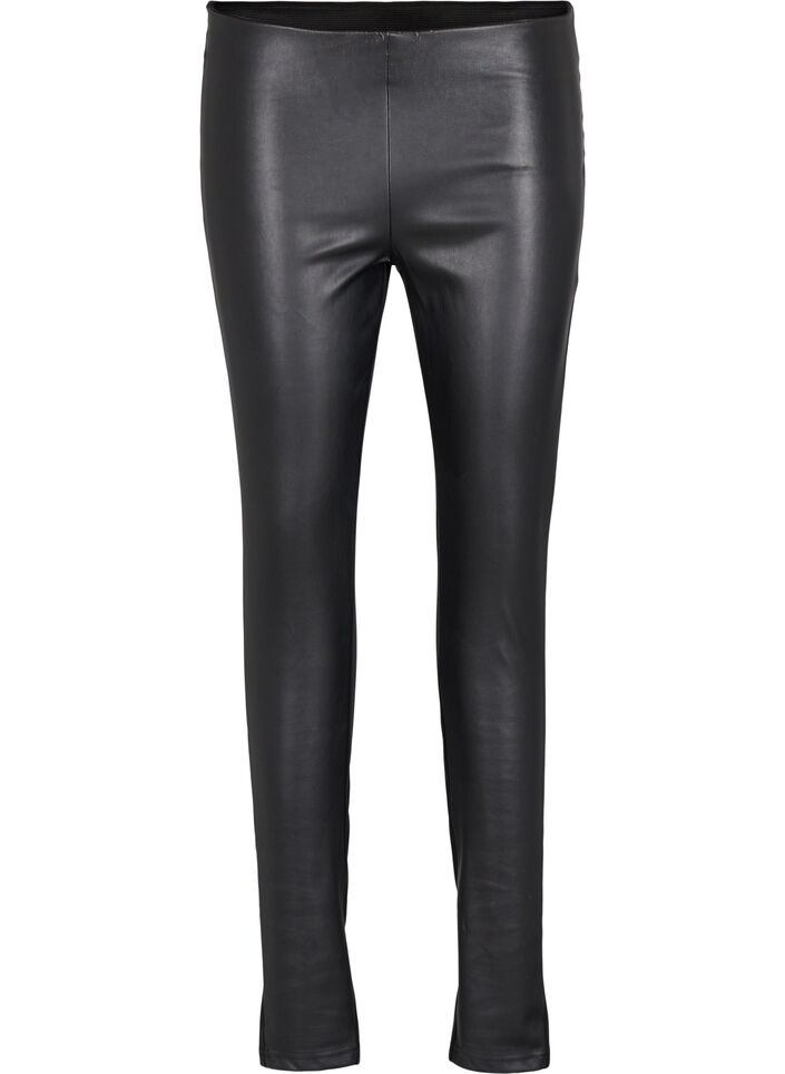 Leggings med imitert skinn, Black, Packshot image number 0