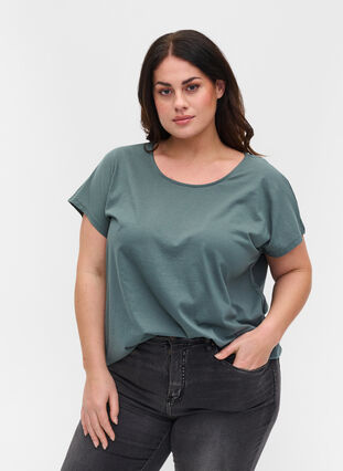 T-skjorte i bomullsmiks, Balsam Green, Model image number 0