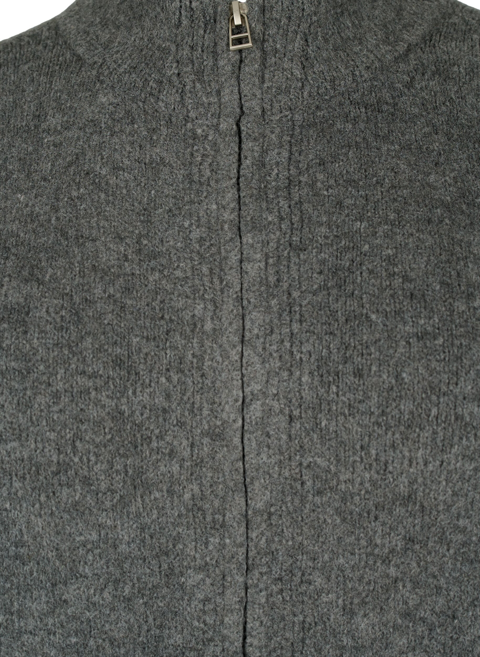 Zizzi Strikket cardigan med glidel&aring;s og lommer, Dark Grey Melange, Packshot image number 2