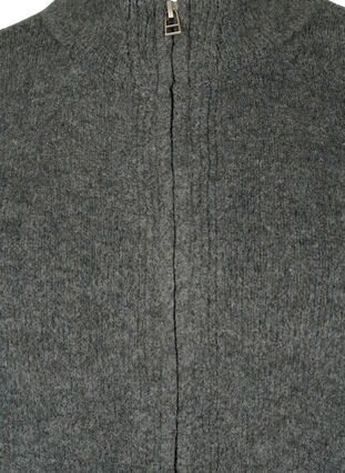 Strikket cardigan med glidelås og lommer, Dark Grey Melange, Packshot image number 2