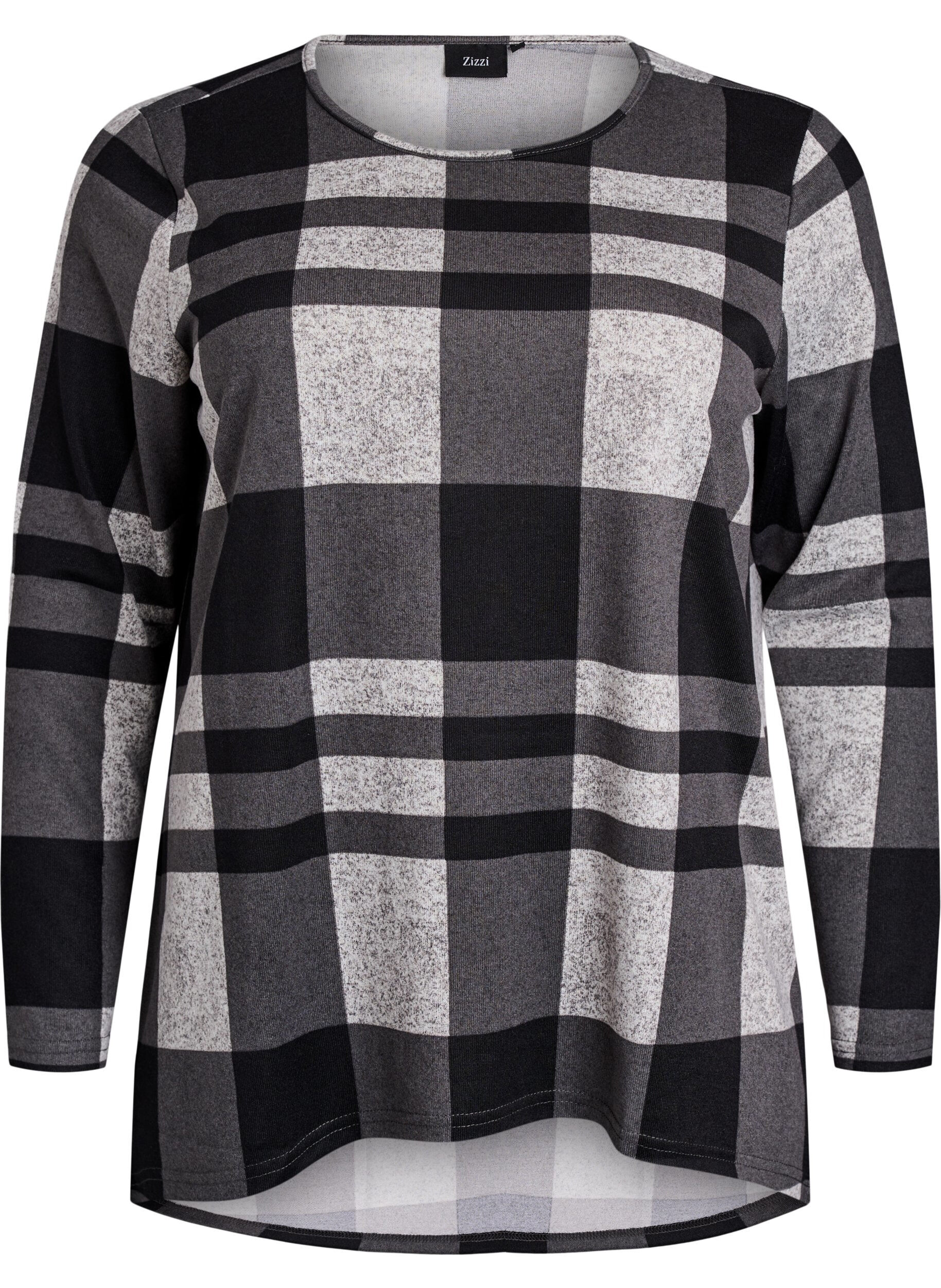 Zizzi M&oslash;nstret bluse med lange ermer, Gr&aring;, Packshot image number 0