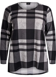 Mønstret bluse med lange ermer, Grey Check AOP