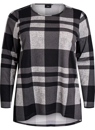 Zizzi Mønstret bluse med lange ermer, Grå, Packshot image number 0