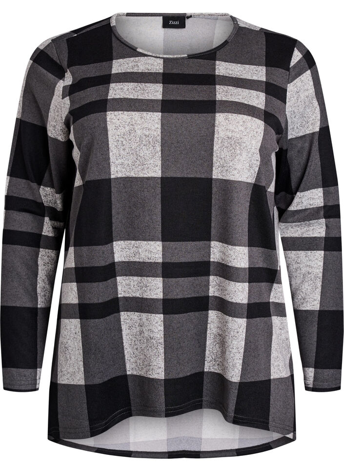 Mønstret bluse med lange ermer, Grå, Packshot image number 0