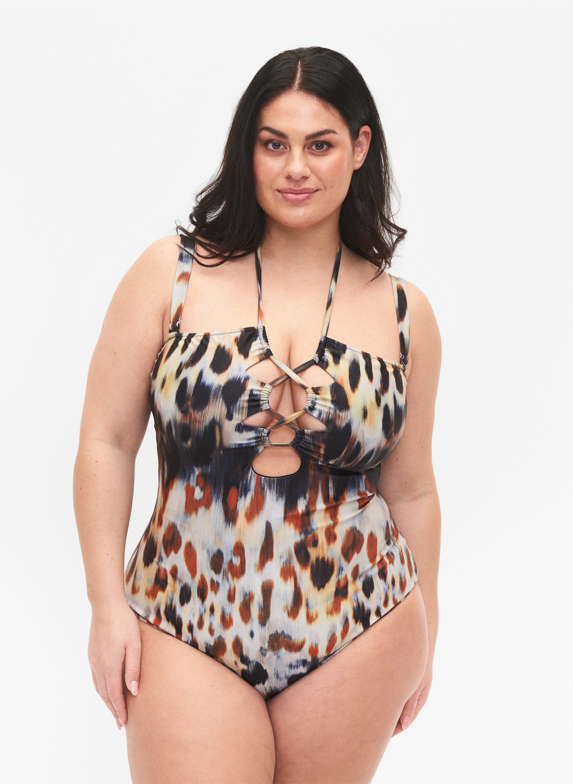 Zizzi M&oslash;nstret badedrakt med avtagbare stropper, Abstract Leopard, Model image number 0