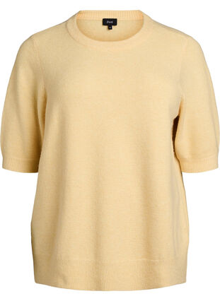 Zizzi Strikket bluse med korte ermer, Gul, Packshot image number 0