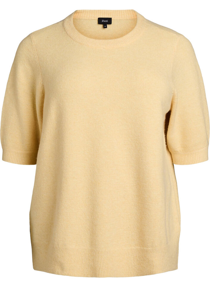 Strikket bluse med korte ermer, Gul, Packshot image number 0