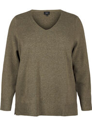 Strikkegenser med V-hals, Dusky G. Black Mel.
