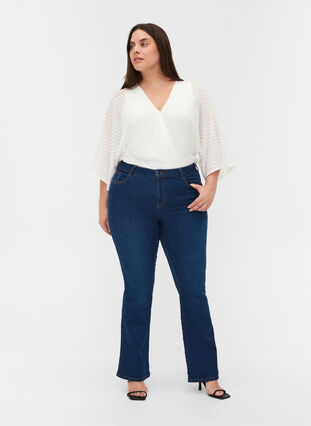 Ellen bootcut jeans med høyt liv, Dark blue denim, Model image number 0