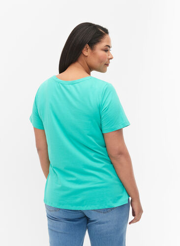 Ensfarget basis T-skjorte i bomull, Aqua Green, Model image number 1