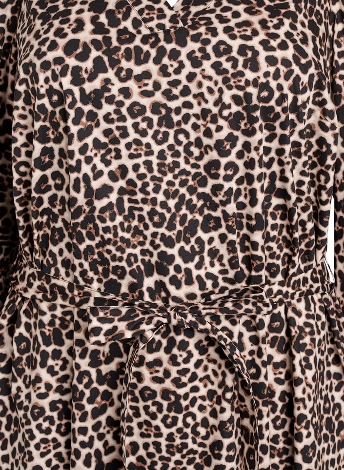 Kjole i økologisk bomull med knytebelte, Brun, Packshot image number 2