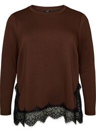 Jerseybluse med blonderkant, Brun