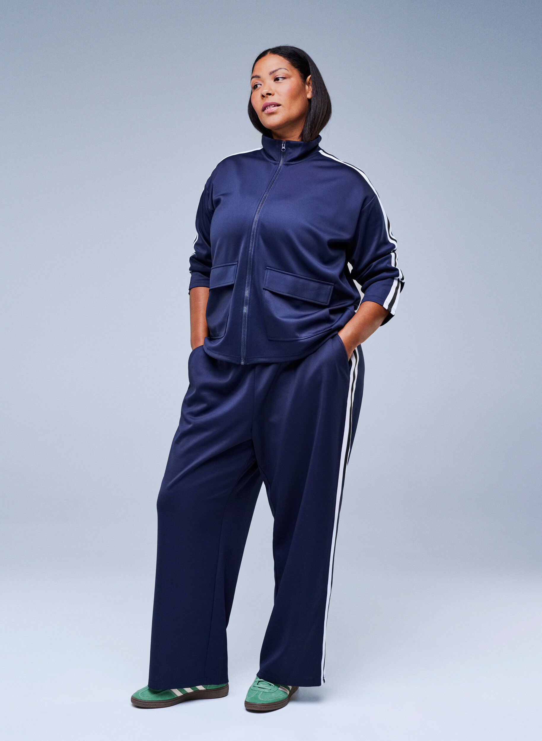 Trackpants med h&oslash;y midje og sporty striper