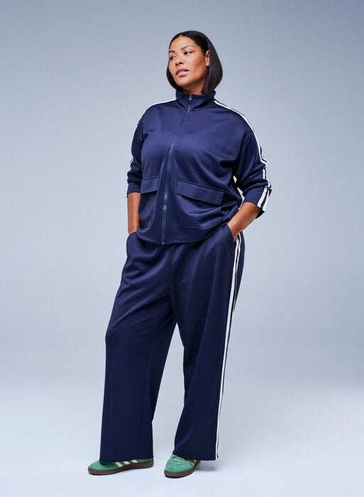 Trackpants med høy midje og sporty striper, Blå Trackpants med høy midje og sporty striper