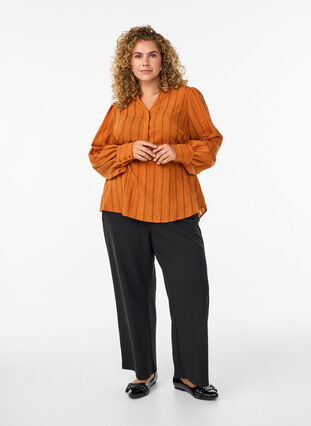 Zizzi Bluse med vertikale striper, Orange, Model image number 1
