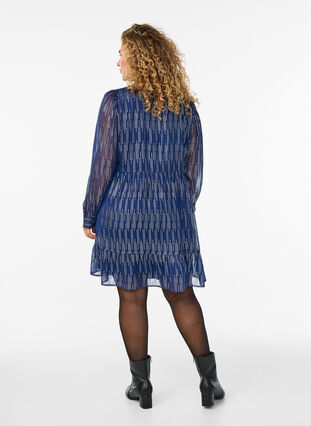 Zizzi Kort festkjole med glittermønster, Blå, Model image number 2