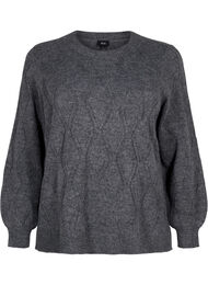 Strikket genser med hullmønster, Dark Grey Melange