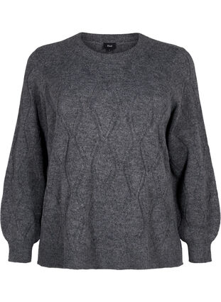Strikket genser med hullmønster, Dark Grey Melange, Packshot image number 0