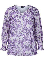 Blomstrete bluse med lange ermer og V-hals, Beige/Purple Flower