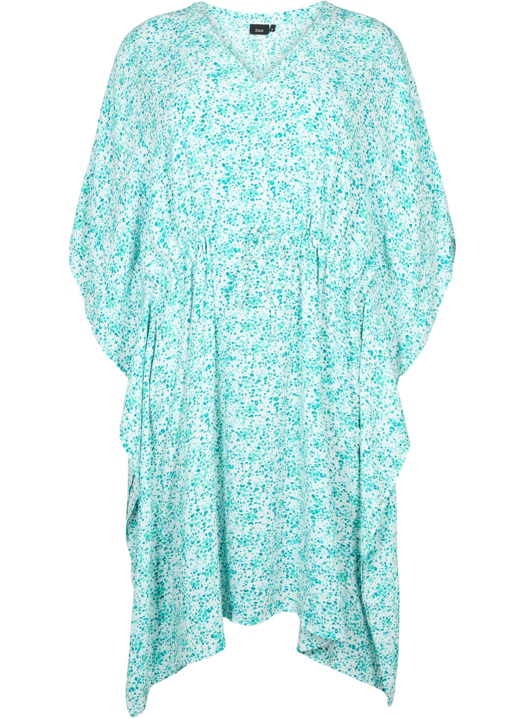 Zizzi Kaftan i viskose med print, Green Dot, Packshot image number 0