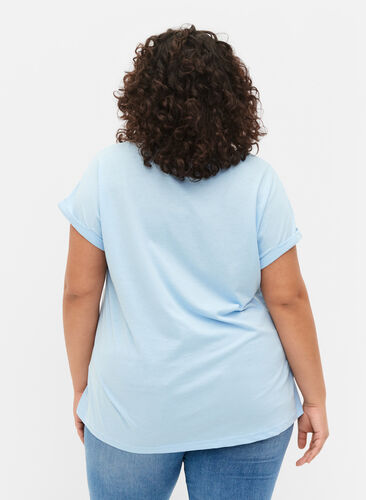Kortermet T-skjorte i bomullsblanding, Chambray Blue , Model image number 1