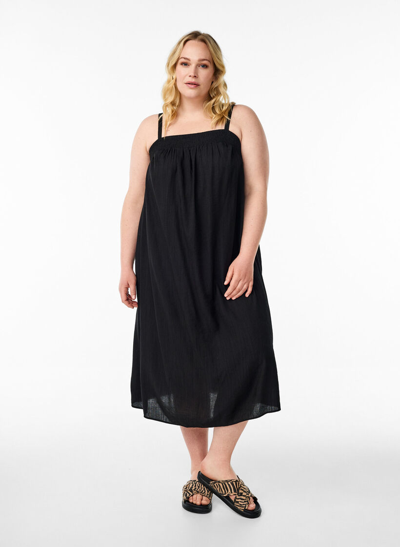 Midi slip-kjole i viskose, Svart, Model image number 0