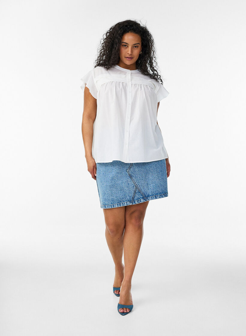 Ermel&oslash;s A-linje bomullsskjorte bluse, Hvit, Model image number 1