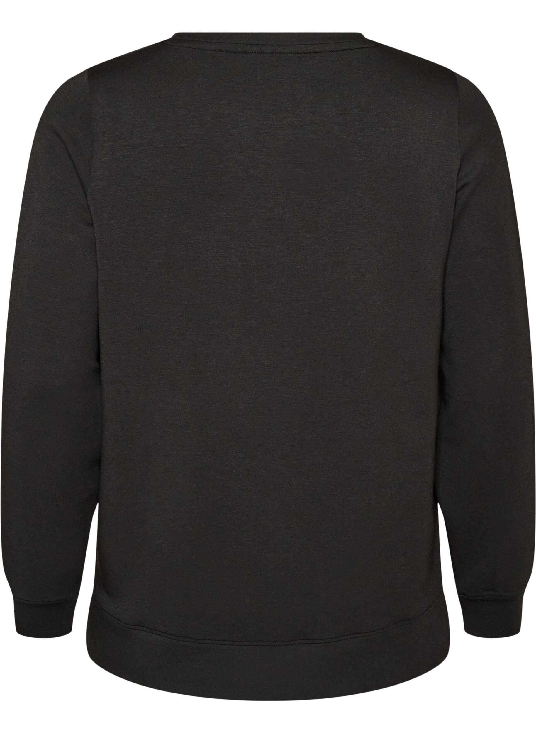 ZizziLangermet jersebluse med rund hals, Svart, Packshot image number 1
