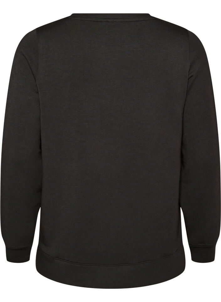 Langermet jersebluse med rund hals, Svart, Packshot image number 1