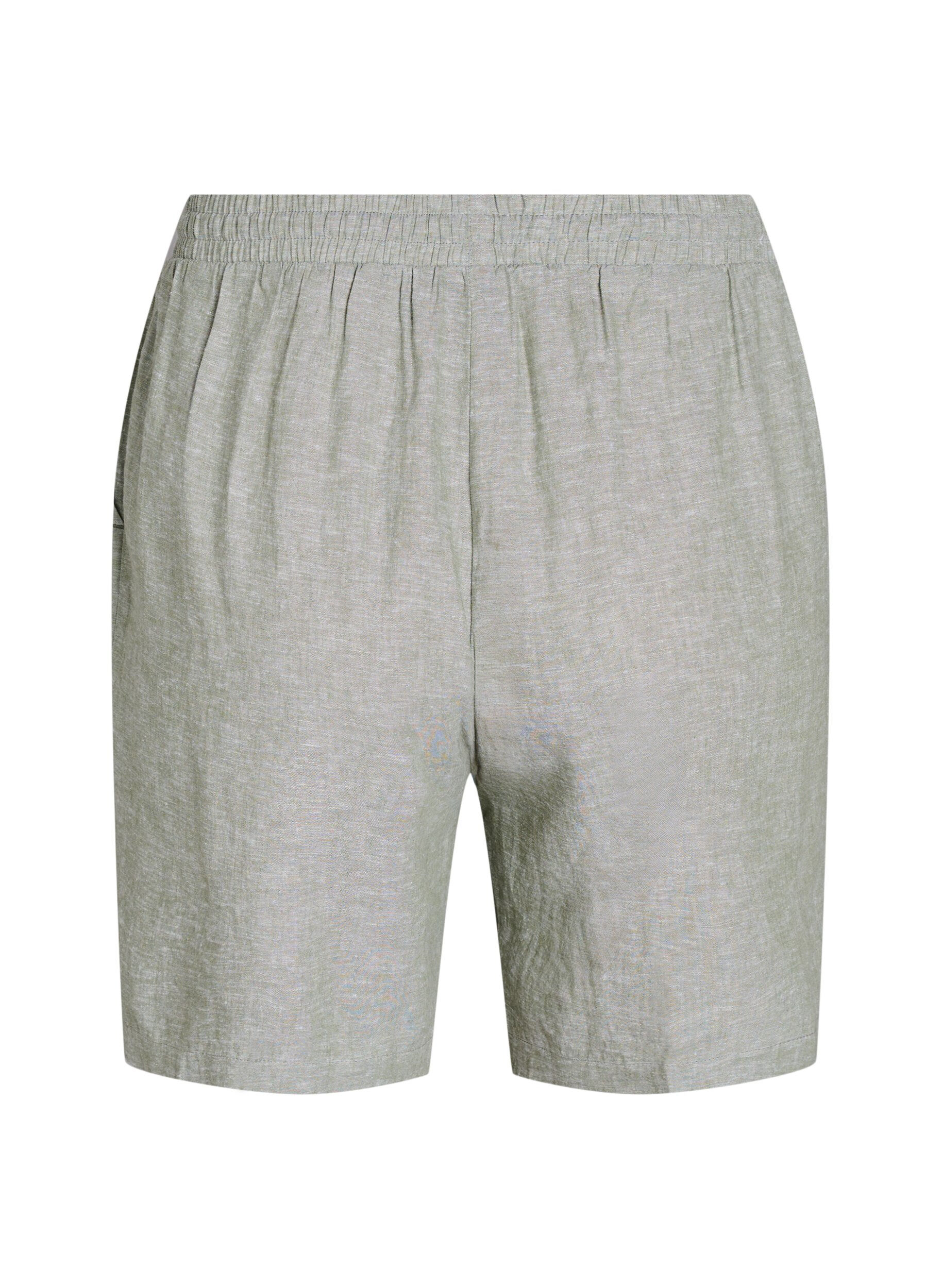 Zizzi L&oslash;se shorts i lin og viskose, Gr&oslash;nn, Packshot image number 1
