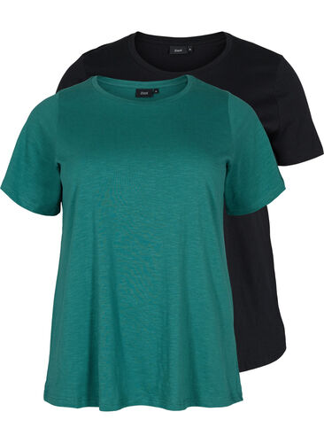 Basis T-skjorter i bomull, 2 stk., Antique Green/Black, Packshot image number 0