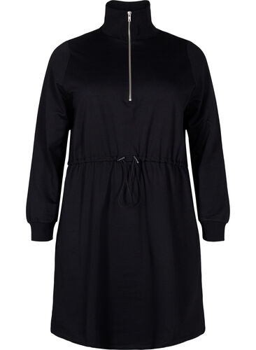 Kjole med glidelås og knyting, Black, Packshot image number 0