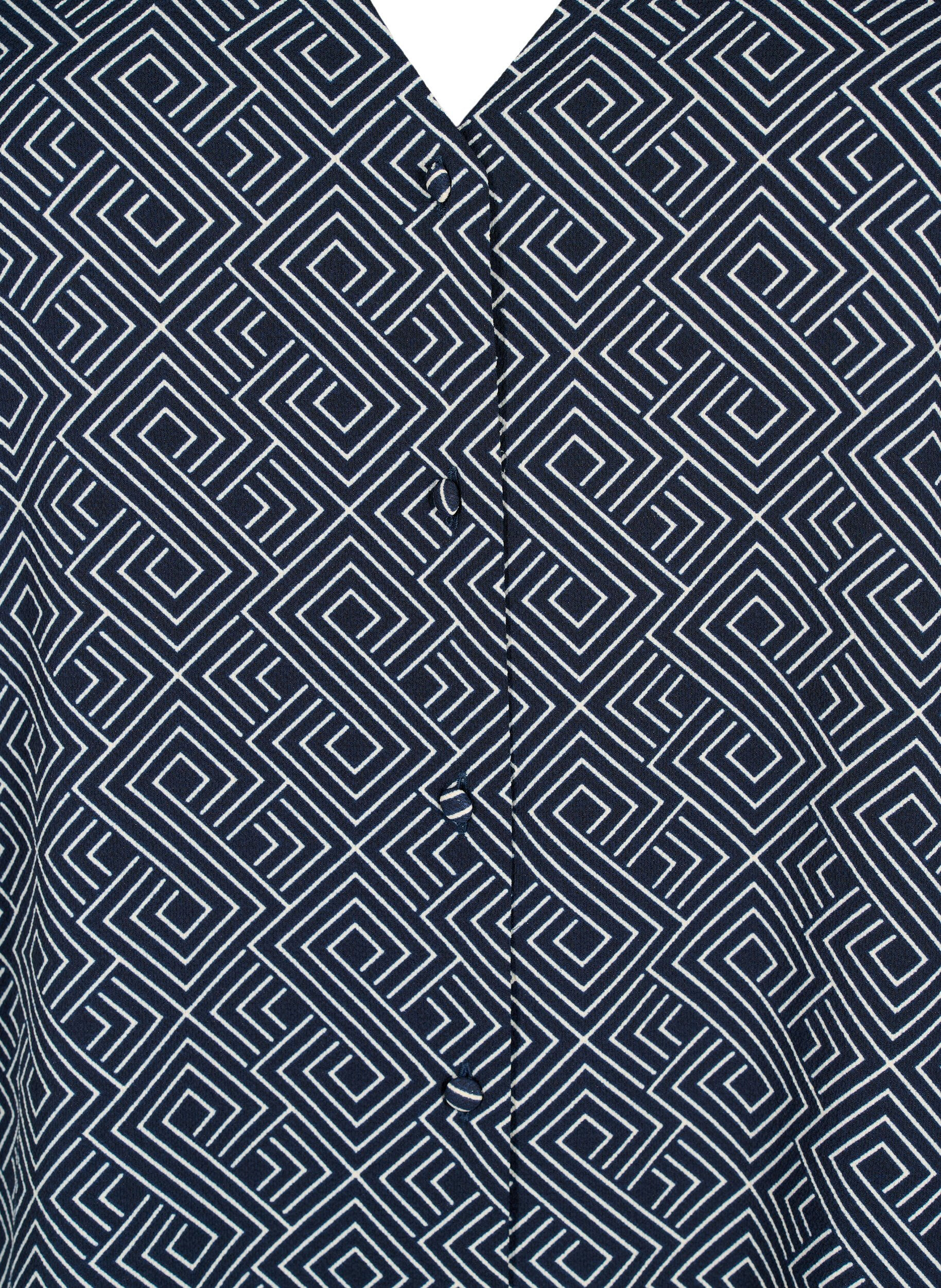 Zizzi Skjortebluse med v-hals og trykk, Navy Graphic AOP, Packshot image number 2