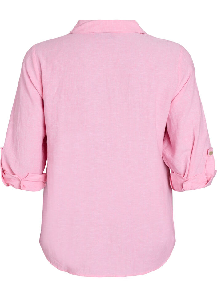 Skjorte i lin og viskose med 3/4 ermer, Rosa, Packshot image number 1