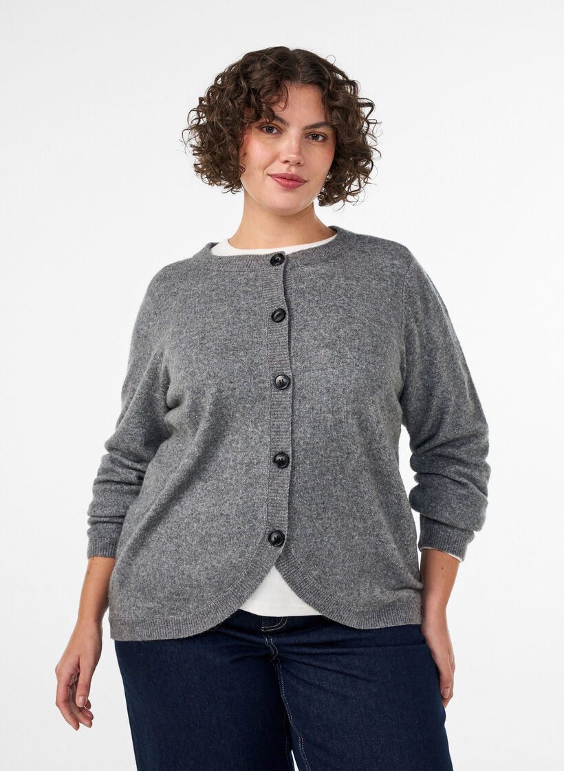 Cardigan med knapper og avrundet front, Gr&aring;, Model image number 0