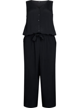 Ermeløs jumpsuit i viskose, Black, Packshot image number 0