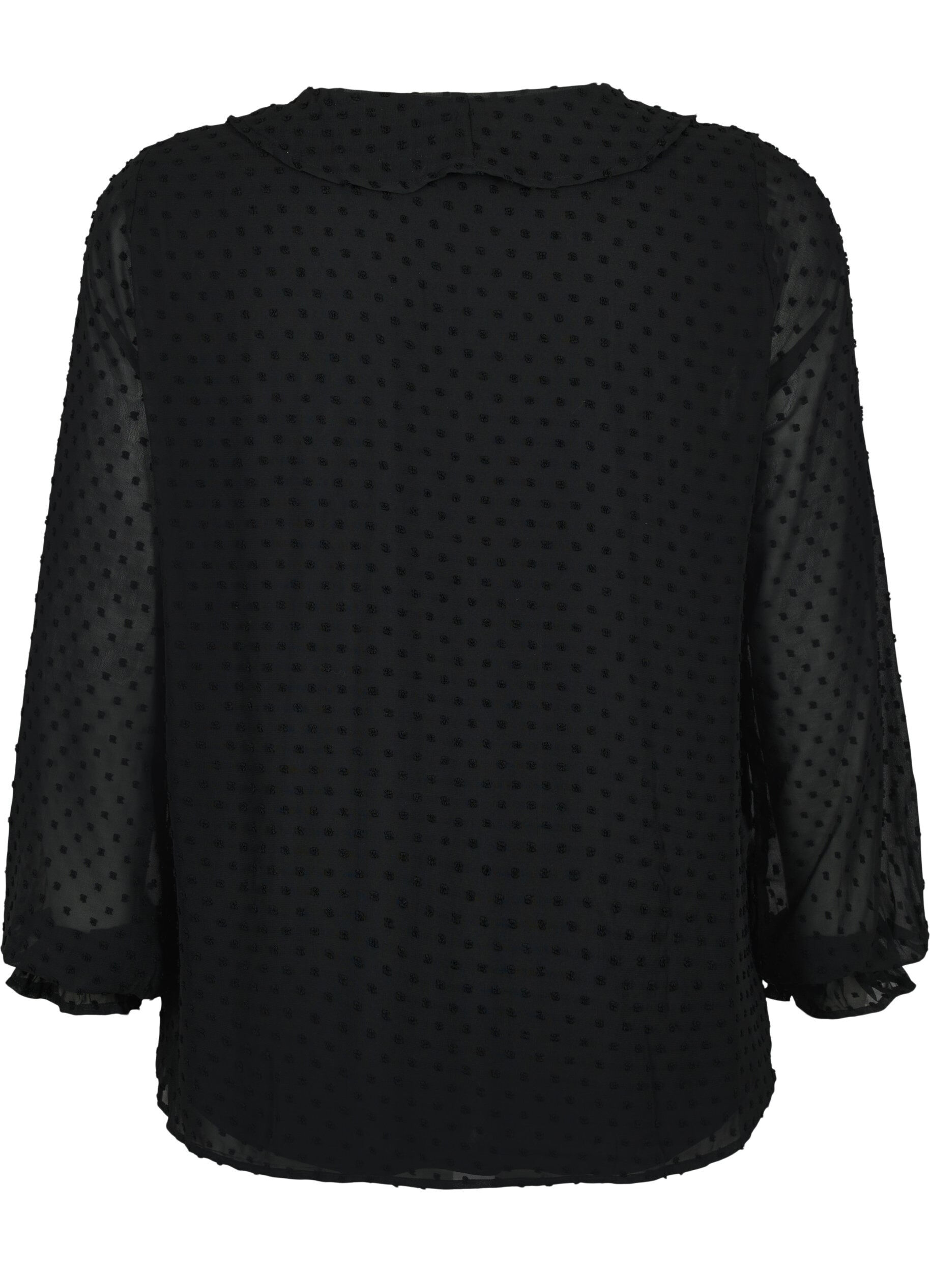 Zizzi Bluse med volanger og prikkete tekstur, Black, Packshot image number 1