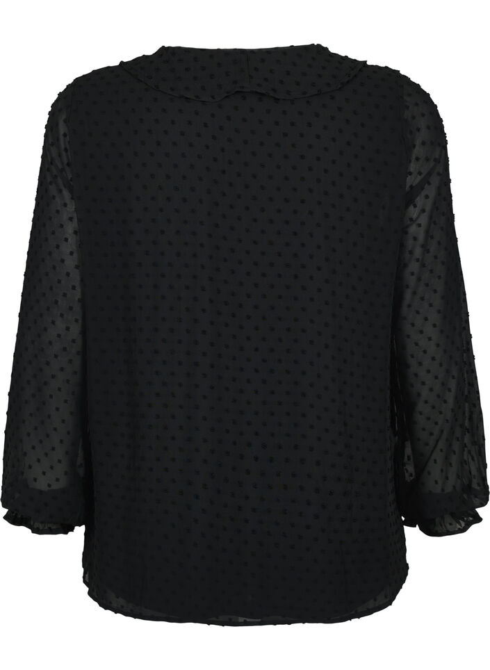 Bluse med volanger og prikkete tekstur, Black, Packshot image number 1