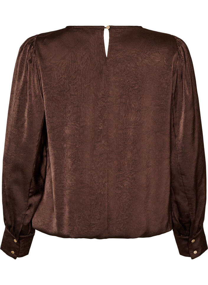 Bluse med satenglook og ballongfasong, Brun, Packshot image number 1