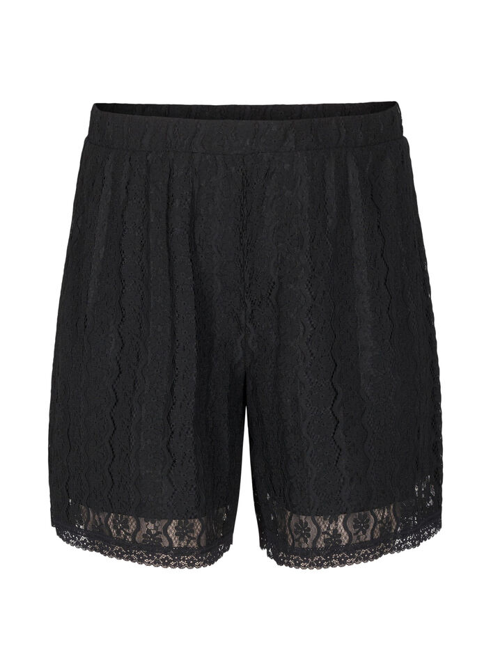 Høytlivs shortser med blonder, Black, Packshot