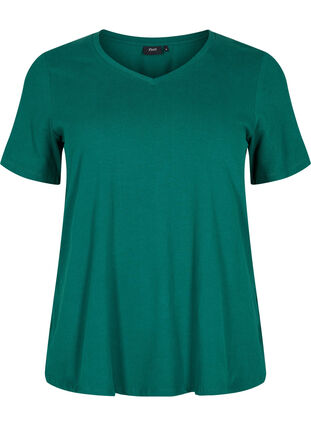 Ensfarget basis T-skjorte i bomull, Evergreen, Packshot image number 0