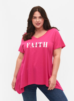 T-skjorte i bomull med korte ermer, Shocking Pink FAITH, Model image number 0