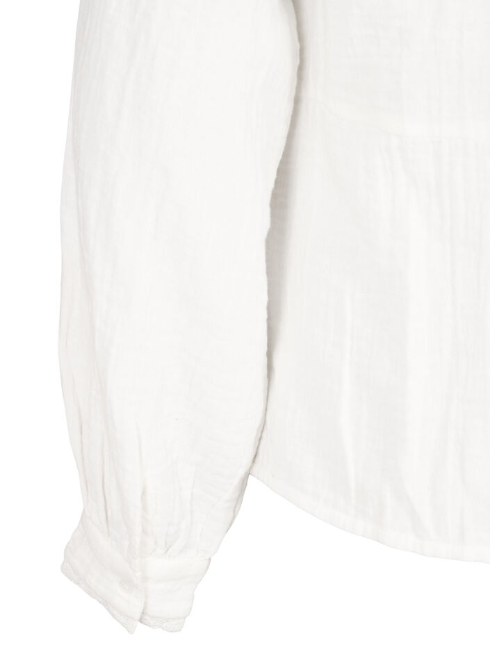 Bomullsskjorte med heklede detaljer, Vanilje, Packshot image number 3