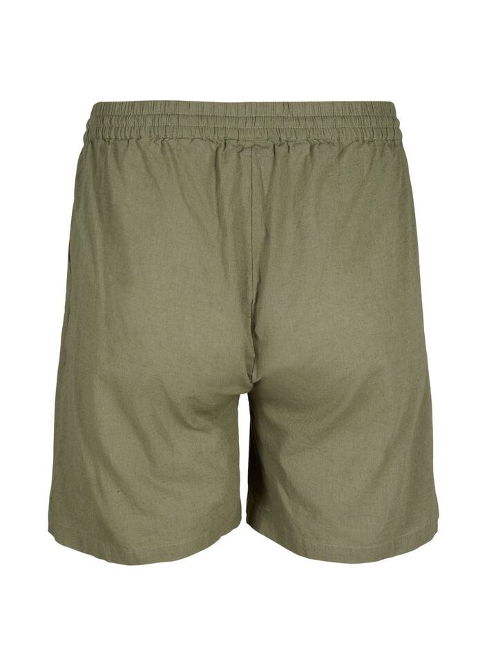 Løs shorts i bomullsblanding med lin, Deep Lichen Green, Packshot image number 1