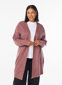 FLASH - Lang ribbestrikket cardigan med åpen front, Rosa FLASH - Lang ribbestrikket cardigan med åpen front, Rosa, Model