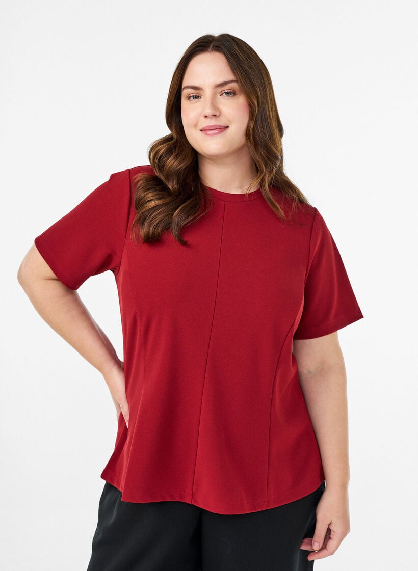 Kortermet bluse med figursydde innsnitt, Rød, Model image number 0