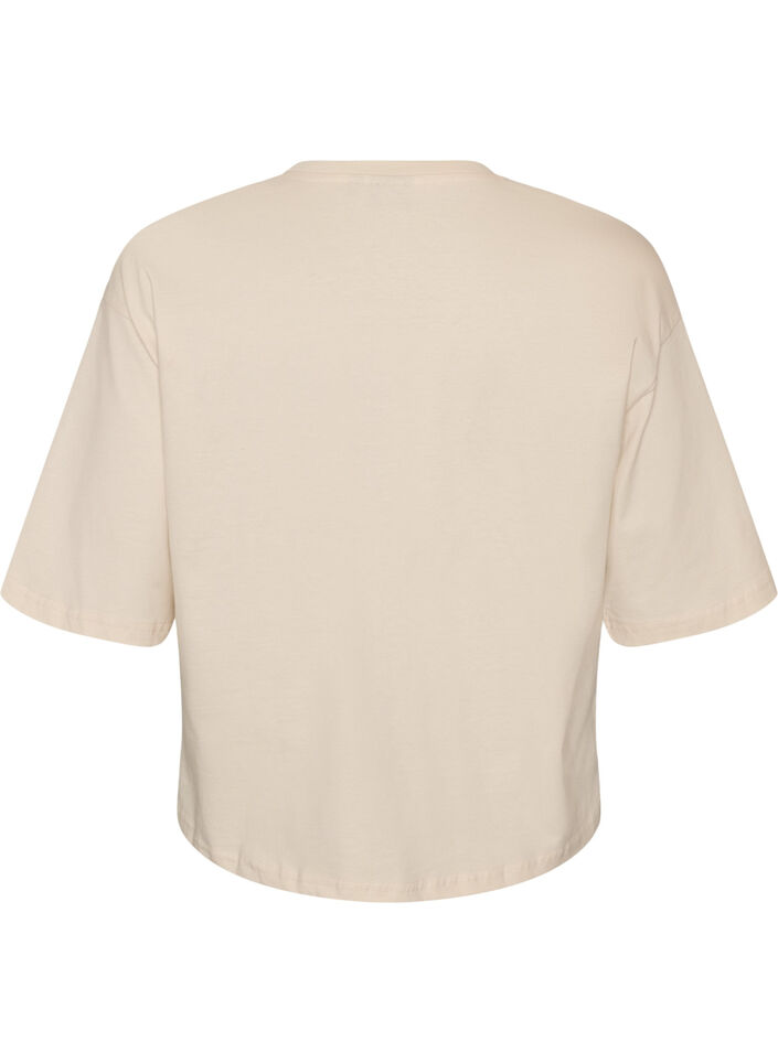 T-skjorte med teksttrykk og merker, Beige, Packshot image number 1